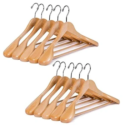 Imagen de Perchas de madera Percha Perchero El guger Árbol, extra anchos hombro Traje perchas, para abrigos y pantalones, Retro acabado, color natural, 10 unidades)