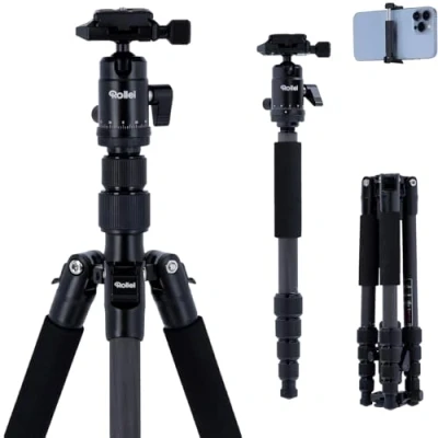 Imagen de Rollei Compact Traveler No I Carbon Negro trípode de Viaje Ligero fotográfico tamaño Compacto Rótula Bola y Bolsa para