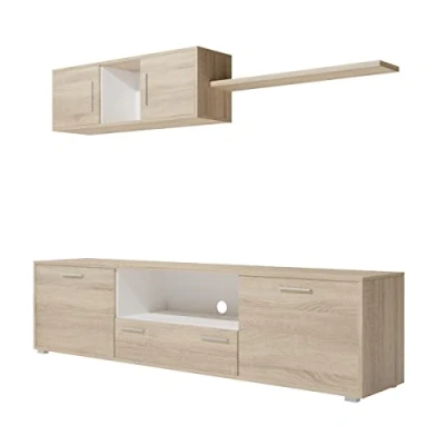 Imagen de Homey Mueble de Salón Moderno, Módulos Comedor, Modelo Kieran, Acabado en Blanco y Grafito, Medidas: 200 cm (Ancho) x 46 (Alto) 39.6 (Fondo)