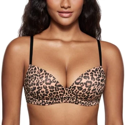 Imagen de DOBREVA Sujetador Push Up sin Aros con Relleno T Shirt Bralette para Mujer Leopardo Natural 85B