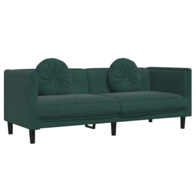 Imagen de vidaXL Sofá con Cojines de 3 Plazas, Asiento Tapizado Respaldo Reposabrazos, Sillón Televisión, Mueble para Salón, Terciopelo Verde Oscuro