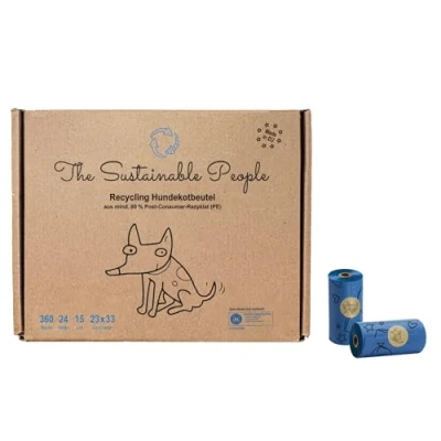 Imagen de The Sustainable People Bolsa de excrementos Perro reciclada, Fabricada con 97% plástico Viejo, Grande, Fuerte (15 µm), Segura y Resistente a la Humedad (18 Rollos (360 Bolsas)
