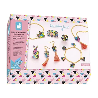 Imagen de Janod Estuche para Crear 7 Joyas de Plástico Mágico Géométrix Les Ateliers Bijoux Actividades Creativas Arte y Manualidades Destreza Concentración A partir 8 Años, J07996