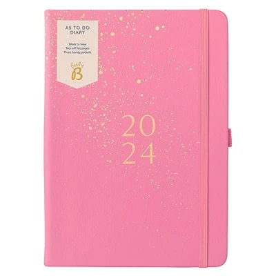 Imagen de Busy B Diario To Do Enero a Diciembre 2024 Rosa Agenda semanal A5 de piel sintética con notas, listas arrancables y bolsillos