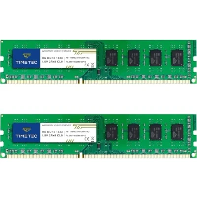 Imagen de Timetec DDR3 1333MHz PC3 10600 No ECC Sin búfer 1.35V CL9 2Rx8 Dual Rank 240 Pin UDIMM Actualización de módulo Memoria RAM PC Escritorio (16GB Kit(2x8GB, 1,5V))