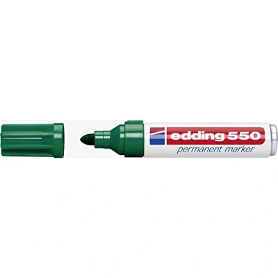Imagen de edding 550 marcador permanente verde 10 rotuladores punta redonda 3 4 mm resistente al agua, de secado rápido, indelebles para cartón, plástico, madera, metal, vidrio
