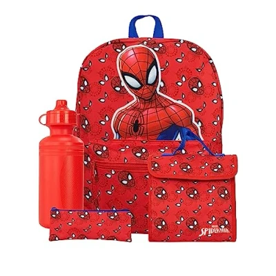 Imagen de Mochila Marvel Spiderman Mochila, Botella, Bolsa de Comida, Estuches Niños Rojo