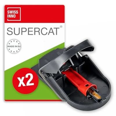 Imagen de SWISSINNO Trampa para Ratones Pro SuperCat, Eficaz, segura y reutilizable con cebo alimentario, Atrapa mata al instante sin falsas capturas,Seguro niños mascotas,Fabricado en CE: 2x Trampas