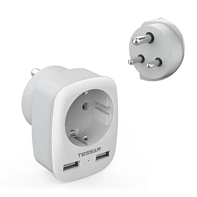 Imagen de TESSAN Adaptador de Viaje India, Enchufe India con 2 USB, UE a Sri Lanka, Nepal, Tipo D