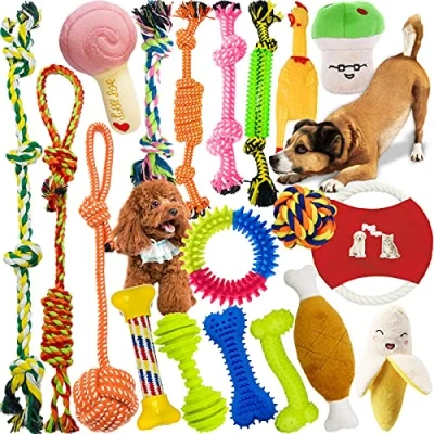 Imagen de Juguetes para Perros,MAISITOO 19 Pcs Juguete Morder Perro,Durable Masticable Cuerda,Cuerda Interactivo de algodón con Nudo Masticar Mantener a Perro Sano