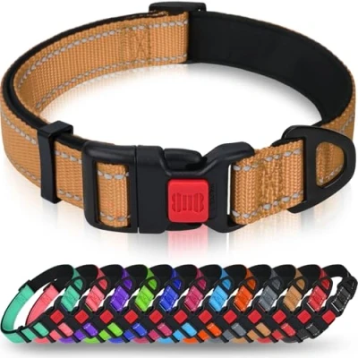 Imagen de Taglory Collar Perro, Nylon Reflectante Neopreno Forrado Ajustable para Perros Pequeños, Marrón
