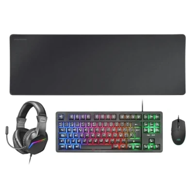 Imagen de Mars Gaming MCP RGB3, Pack Teclado Fixed RGB + Ratón Flow 3200 dpi Auriculares Over Ear Alfombrilla XXL, Negro, Idioma Francés