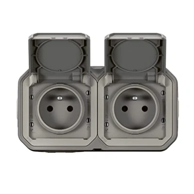 Imagen de Doble Toma de Corriente Enchufe 2P+T Impermeable Plexo Legrand 16A Completo Gris