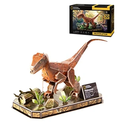 Imagen de National Geographic Puzzle 3D Velociraptor Maquetas para Montar Puzzles Niños Dinosaurios Juguetes 8 Años 63 Piezas