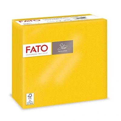 Imagen de Fato Servilletas de Papel Desechables, Suavidad y Blandura, Paquete 40 Servilletas, Tamaño 38x38 dobladas en 4, 2 capas, Color Amarillo, 100% Pura Celulosa, Certificado FSC