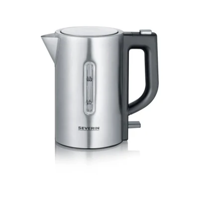 Imagen de SEVERIN Hervidor de agua viaje, 0.5 L, 1.100 W, tensión conmutable 115/230 voltios, 2 tazas plástico y cucharas, Acero Inoxidable Cepillado, Negro WK 3647