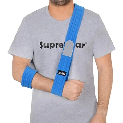 Imagen de supregear Soportes de Brazos, Cabestrillo para el Brazo Ajustable, Ligero Cómodo Hombro Inmovilizador Sling Transpirable Médico Soporte Lesionado Brazo/Mano/Codo 180cm (Azul)