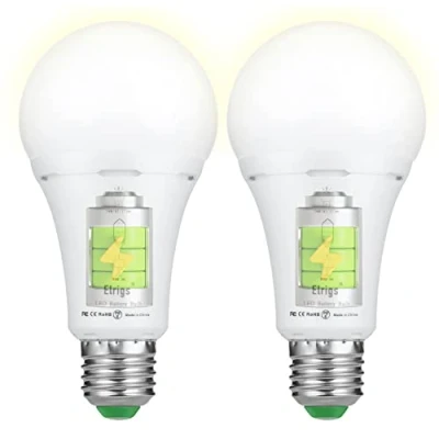 Imagen de Elrigs 2 Pack Bombilla Recargable a Pilas, Bombillas Led Pilas E27 Regulable, Luz Emergencia para Casa sin Electricidad, Blanco Cálido