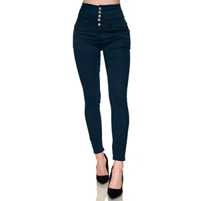 Imagen de Elara Vaqueros Elásticos para Mujeres Cintura Alta Flaca Chunkyrayan Azul EL60 1 Dk.Blue 40 (L)