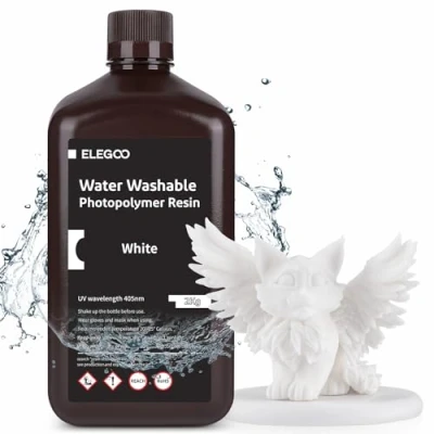 Imagen de ELEGOO Lavable con Agua Impresora 3D Resina,Resina de Fotopolímero Estándar Curado UV 405 nm para LCD Blanco 2000g