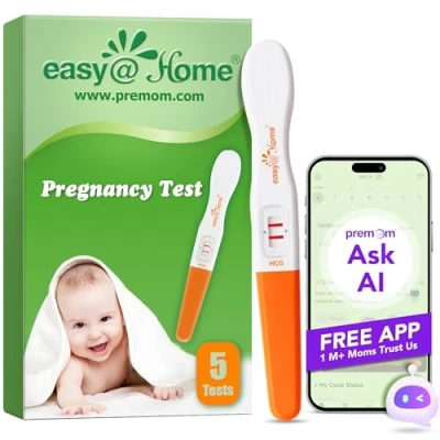 Imagen de 5 Test de embarazo Easy@Home Utrasensibles: Prueba HCG 10 mIU/ml para detedcción temperana con Resultado Preciso Desarrollado por Premom APP Inteligente丨5 Midstreams