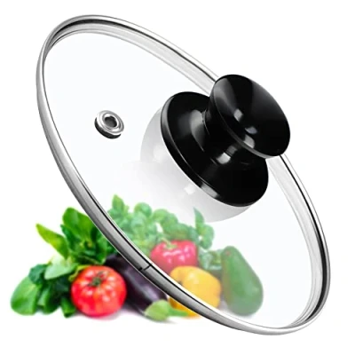 Imagen de KADAX tapa de cacerola, universal cristal con mango negro brillante, resistente al calor en diferentes tamaños, sartén, para olla, sartén (14 cm)