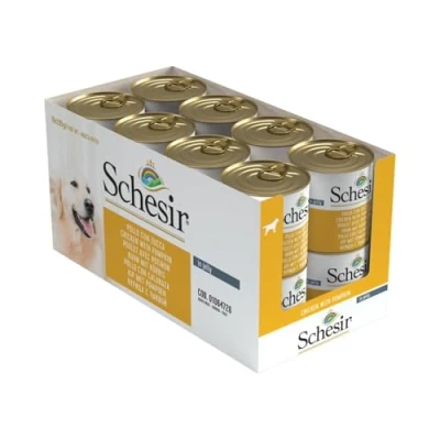 Imagen de Schesir, Comida húmeda para Perros Adultos, Sabor Pollo con Calabaza, filetes en gelatina Blanda Total 4,56 kg (16 latas x 285 gr)