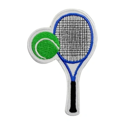 Imagen de parche de pelota tenis, raqueta bordado para planchar o coser en ropa, etc. 8 x 7,5 cm