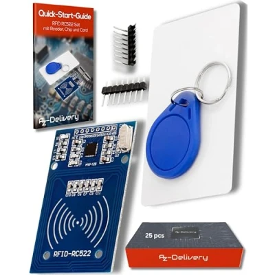 Imagen de AZDelivery 25 x RFID Kit RC522 13,56MHz con Lector, Chip y Tarjeta Compatible Arduino Raspberry Pi E Book Incluido!