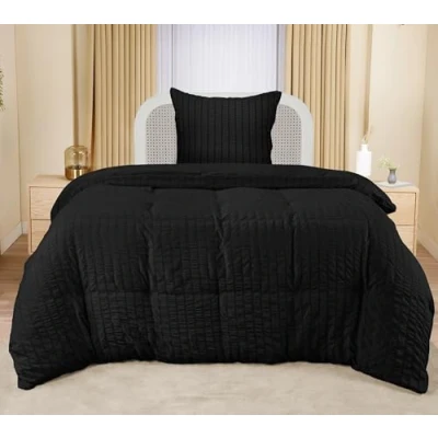 Imagen de Utopia Bedding Seersucker Funda Nordica Cama 90 Juego de Nórdica Microfibra 135x200 cm y 1 Almohada 80x80 (Negro)