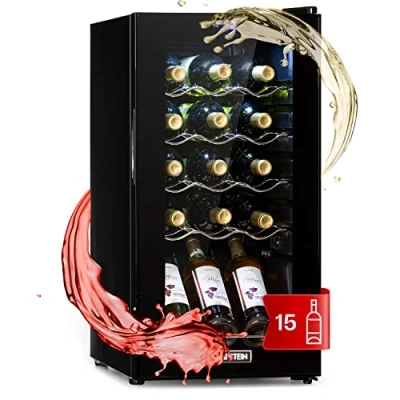 Imagen de KLARSTEIN Vinoteca, Nevera para Vinos con 1 Zona de Refrigeración, Botellero Vinos, Cerveza, Prosecco, Expositor Interior y Exterior, Panel Táctil, 53 L., Vinoteca Capacidad 15 Botellas