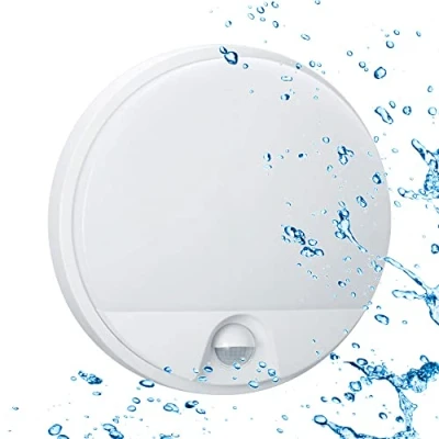 Imagen de Sigmaled lighting Aplique 10W con SENSOR de movimiento PIR Impermeable IP54 Luz Blanca Cálida 3000K 900 Lumen Lampara REDONDA resistente al agua Ideal para uso Exterior o Interior