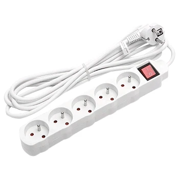 Imagen de Aigostar Regleta alargador de 5 Tomas con Interruptor y Protección Infantil, 3 M, Blanco, 16A 250V