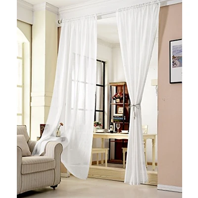 Imagen de WOLTU Cortinas Translúcida 1 Pieza Cortina Visillo para Ventena Dormitorio Salon Aspecto de Lino 140x225 cm Gasa Moderno Blanco VH5860ws