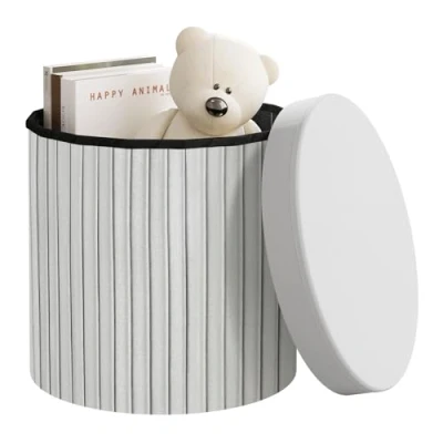 Imagen de WOLTU Taburete Puff, Otomano Plegable de Almacenaje, Almacenaje 30 L, Reposapiés en Terciopelo para Cama y Sofá, φ38x36 cm, Gris Claro, SH89hgr