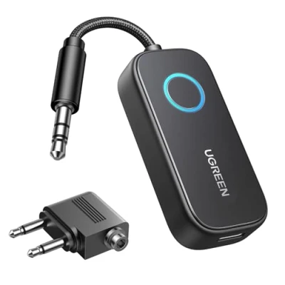Imagen de UGREEN Adaptador Bluetooth Avión Transmisor Receptor 5.2 Audio 3,5mm Jack 2 en 1 para Coche Altavoz Auriculares Amplificador Móvil TV PC