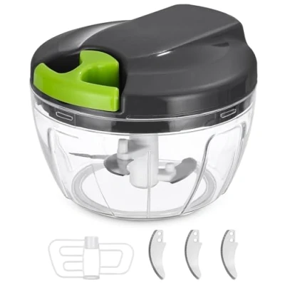 Imagen de Picadora Manual de alimentos Plástico, trituradora verduras, 3 cuchillas cebolla,,ajo,frutas,carne, cortador con cuerda 520ml