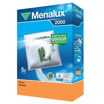 Imagen de Menalux 2000 Pack con 5 Bolsas y 1 Filtro para Aspiradores Bosch Siemens, Sintético, microfiltro, Blanco