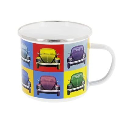 Imagen de BRISA VW Collection Volkswagen Taza grande de esmalte para café o té Escarabajo camping (500 ml/Multicolor/Colorido)