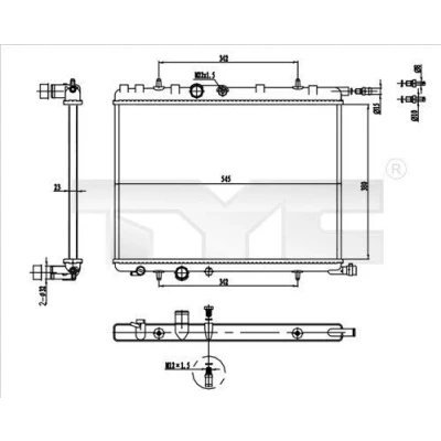 Imagen de TYC 726 0016 R Radiador, refrigeración del motor 545 380 23 Aletas unidas mecánicamente PEUGEOT: 206 Hatchback, 307 Hatchback