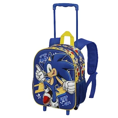 Imagen de Sonic The Hedgehog Sega Step Mochila 3D con Ruedas Pequeña, Azul, 26 x 34 cm, Capacidad 12.5 L