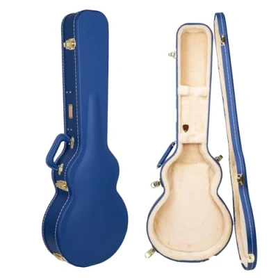 Imagen de Crossrock Designer Series Funda de Madera para Guitarras eléctricas semihuecas 6 Cuerdas Estilo 335, Cerradura Seguridad, Patas Metal, Espacio Almacenamiento, Azul Vibrante (CRW520SAVB)