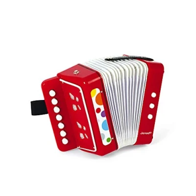 Imagen de Janod Confetti Acordeón, Instrumento Musical para Niños, Juguete de Imitación y Estimulación Del Talento Musical, Bandolera Llevarlo Colgado Desde Los 3 Años (Rojo), J07620