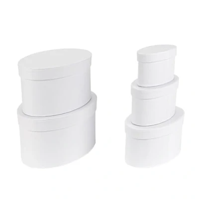 Imagen de Ideen mit Herz Cajas de regalo con tapa, juego 5 unidades, tamaños diferentes entre sí, grandes a pequeños, cartón estable, ideales para cumpleaños y bodas, ovaladas, color blanco