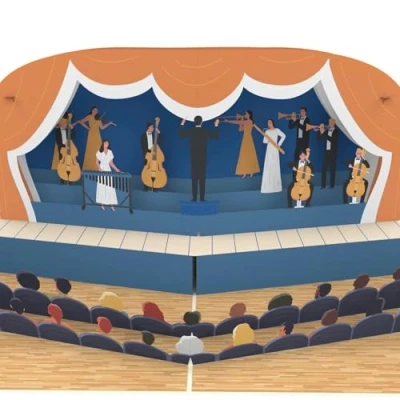 Imagen de MOKIO® Tarjeta Pop Up Orquesta regalo 3D para visitar un concierto, como envoltorio entradas de ópera o teatro, felicitación emergente