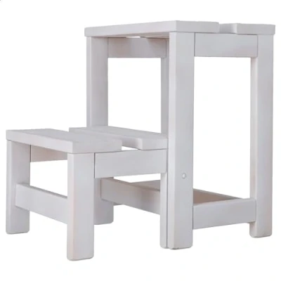 Imagen de WELL HOME MOBILIARIO &amp; DECORACIÓN Taburete escalera 2 peldaños fabricado en madera, acabado blanco, 32x23x40 cm