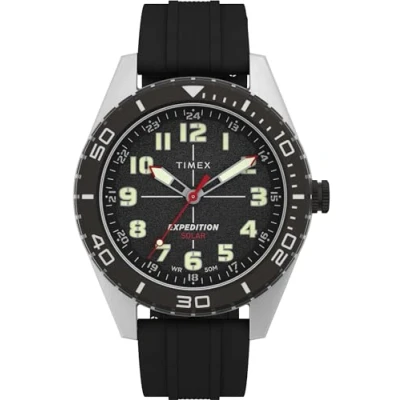 Imagen de Timex Expedition Field Reloj solar para hombre de 43 mm, pulsera en silicona negra, esfera caja acero IP TW4B30800