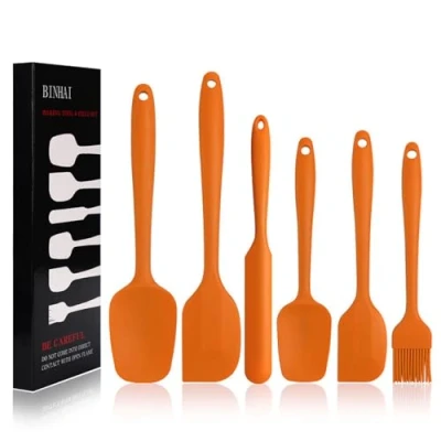 Imagen de BINHAI Juego de espátulas silicona Naranja 6 piezas Espátula goma antiadherente con núcleo acero inoxidable resistente al calor utensilios cocina para cocinar