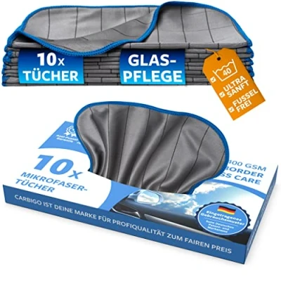 Imagen de Carbigo® Caja de 10 paños microfibra cristal Paño para la limpieza sin rayas cristales, ventanas, cristales transparentes