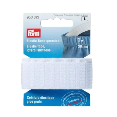 Imagen de Prym Elastic Tape, 68% Poliéster, 32% ED, White, 30 mm, Blanco, 1 m